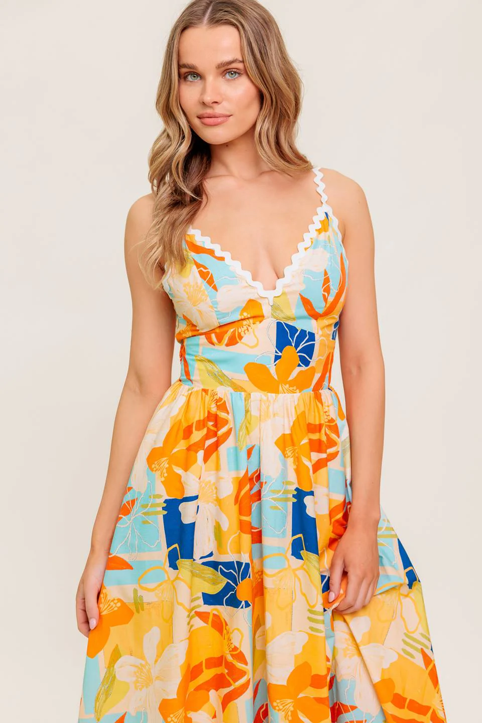 MERRITT MIDI DRESS - ORANGE & BLUE PRINT - Image 5
