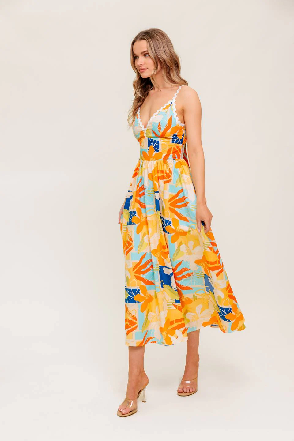 MERRITT MIDI DRESS - ORANGE & BLUE PRINT - Image 6