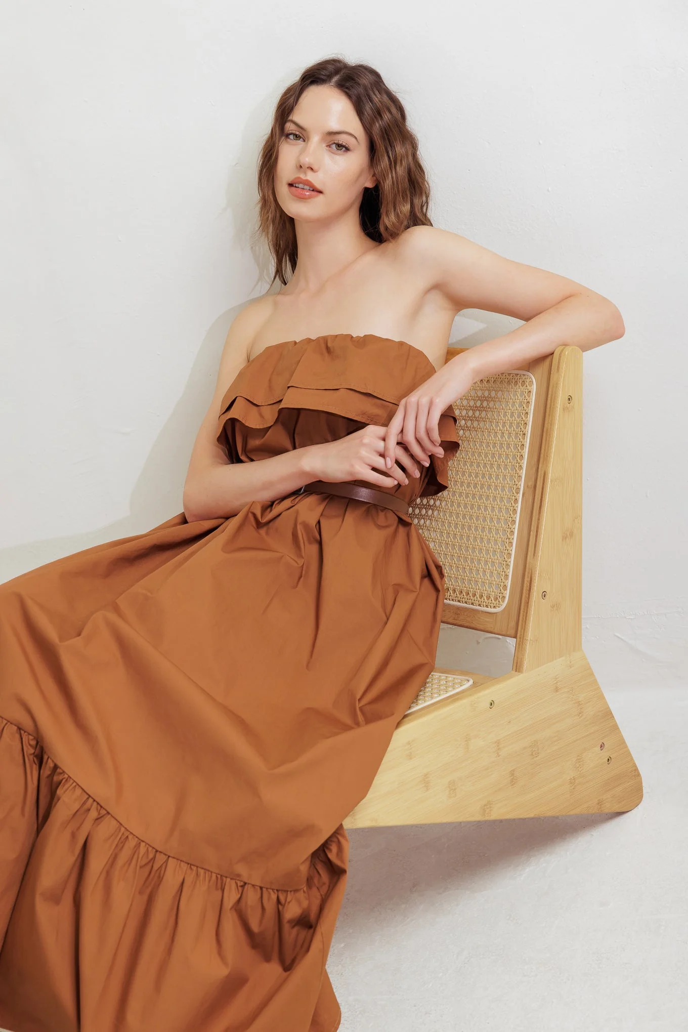 MILK & HONEY STRAPLESS BROWN MIDI DRESS - Image 6