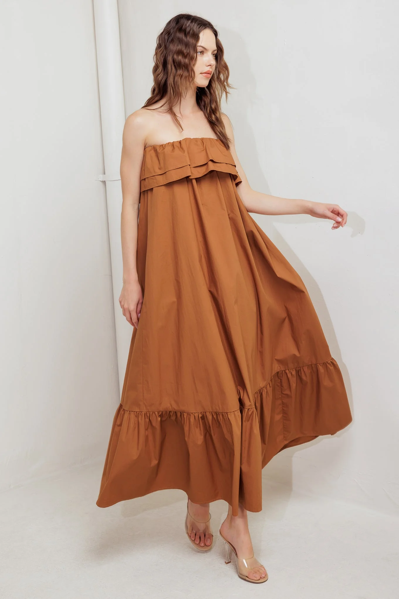 MILK & HONEY STRAPLESS BROWN MIDI DRESS - Image 7