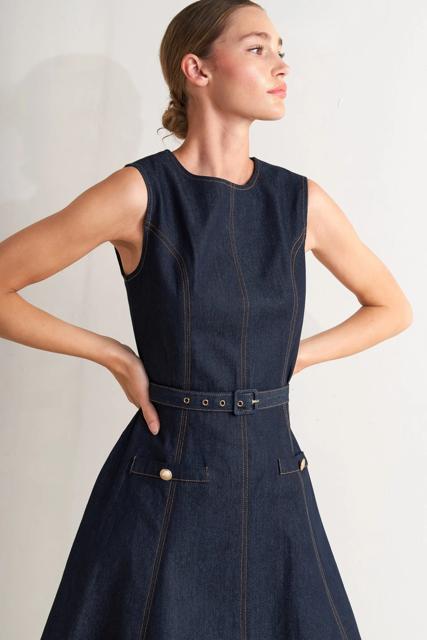 MODERN DARK DENIM MIDI DRESS - Image 3