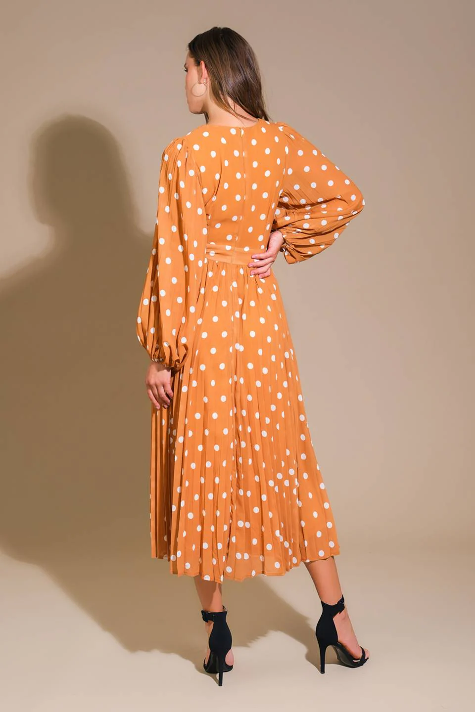 MOMENT MAKER LONG SLEEVE POLKA DOT MIDI DRESS - Image 2