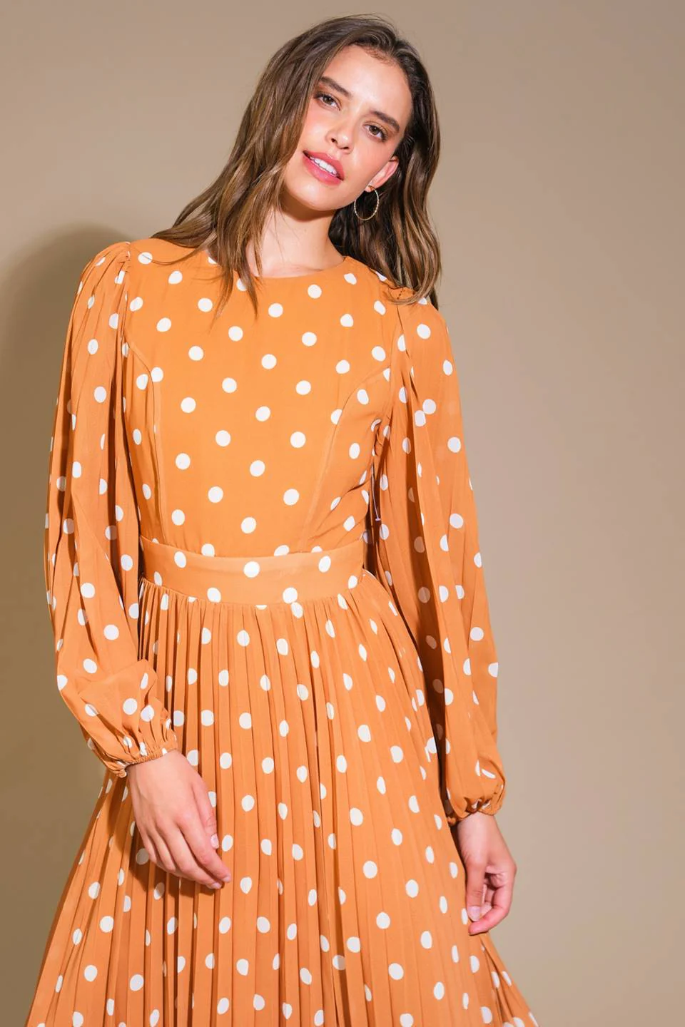 MOMENT MAKER LONG SLEEVE POLKA DOT MIDI DRESS - Image 4