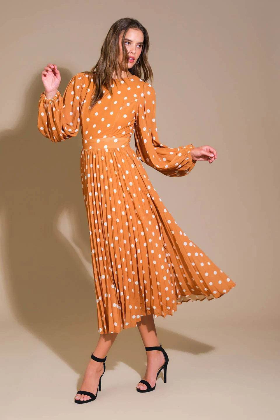 MOMENT MAKER LONG SLEEVE POLKA DOT MIDI DRESS - Image 5