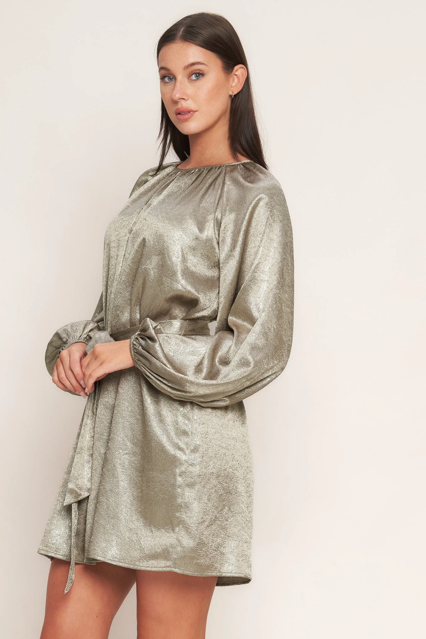 MOONRISE HAZE FOILED LONG SLEEVE MINI DRESS - Image 3
