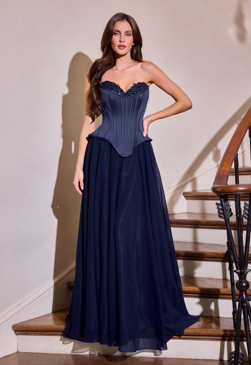 Nigella Gown - Corset A-line Formal Dress With Scarf - Image 3