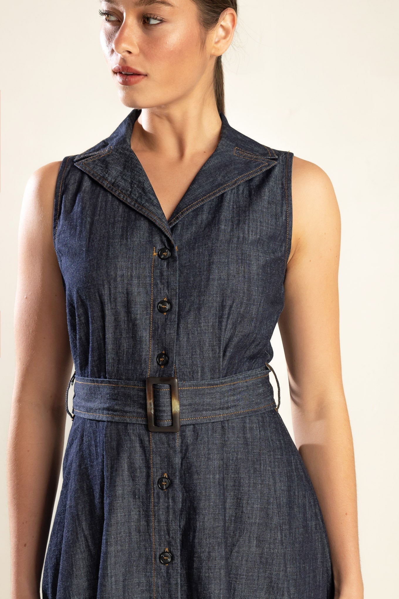 OASIS OF CALM - INDIGO - A-LINE DENIM MIDI DRESS - Image 4