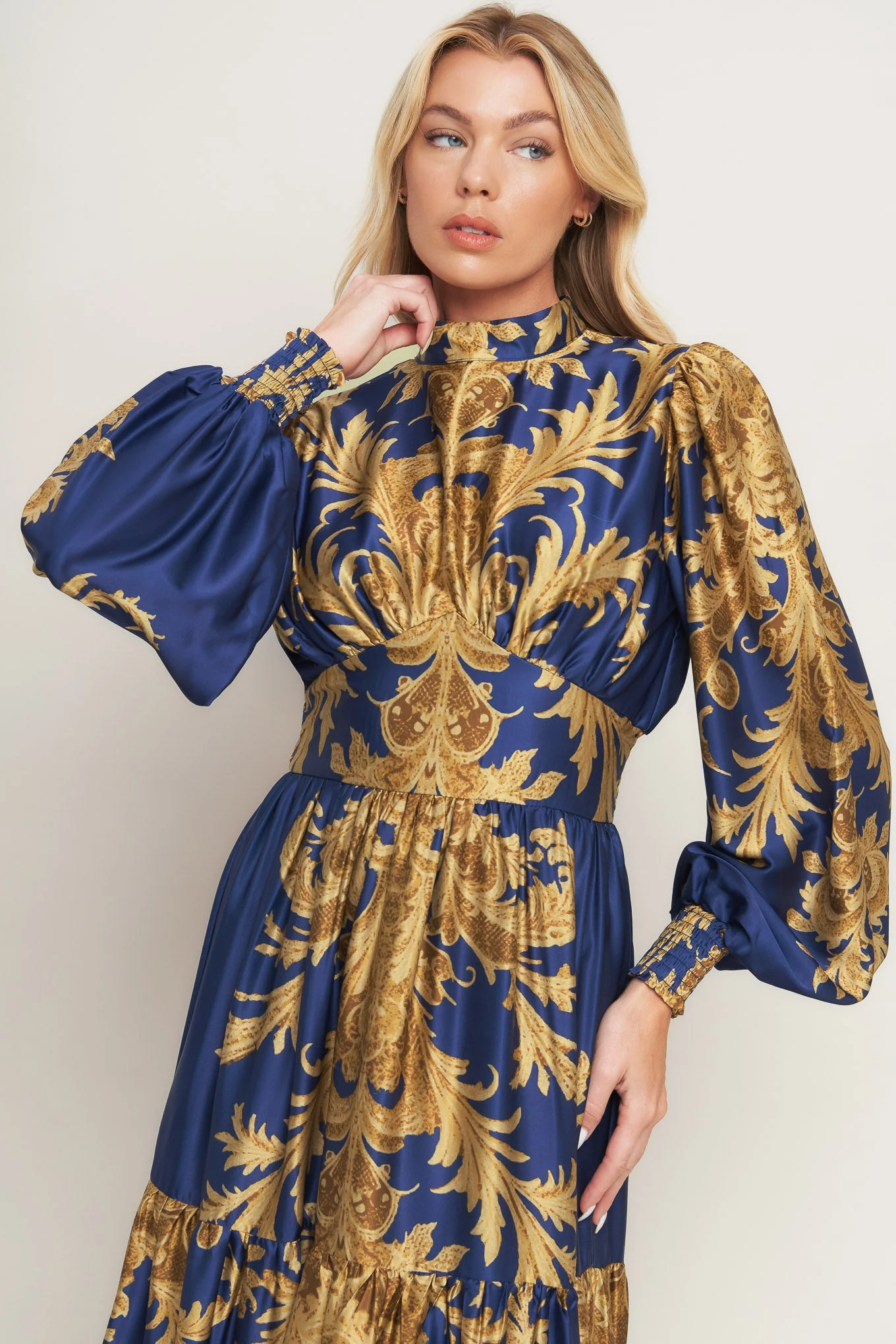 PALACE WALTZ LONG SLEEVE NAVY MAXI DRESS - Image 2