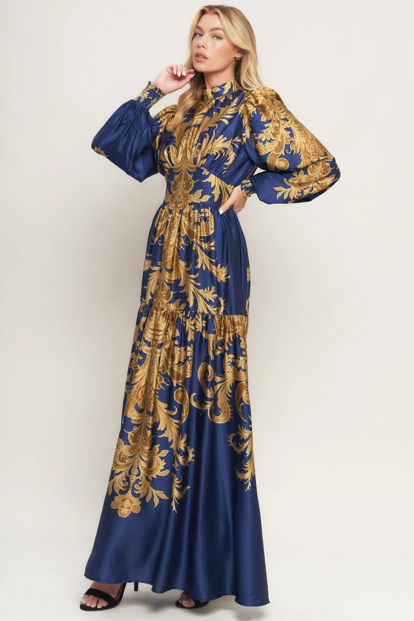 PALACE WALTZ LONG SLEEVE NAVY MAXI DRESS - Image 4