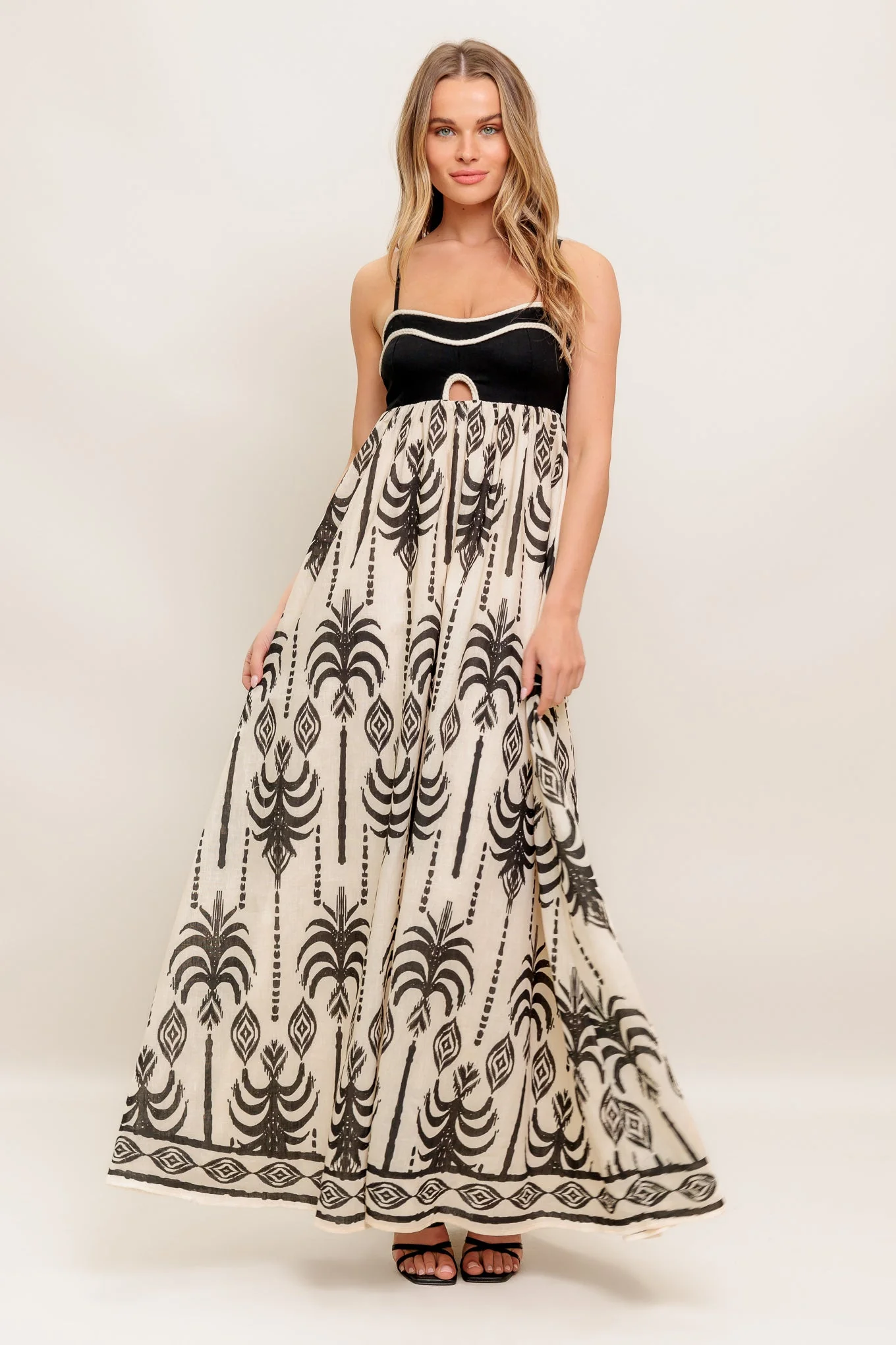PALM PARADISE MAXI DRESS - TAUPE & BLACK - Image 5