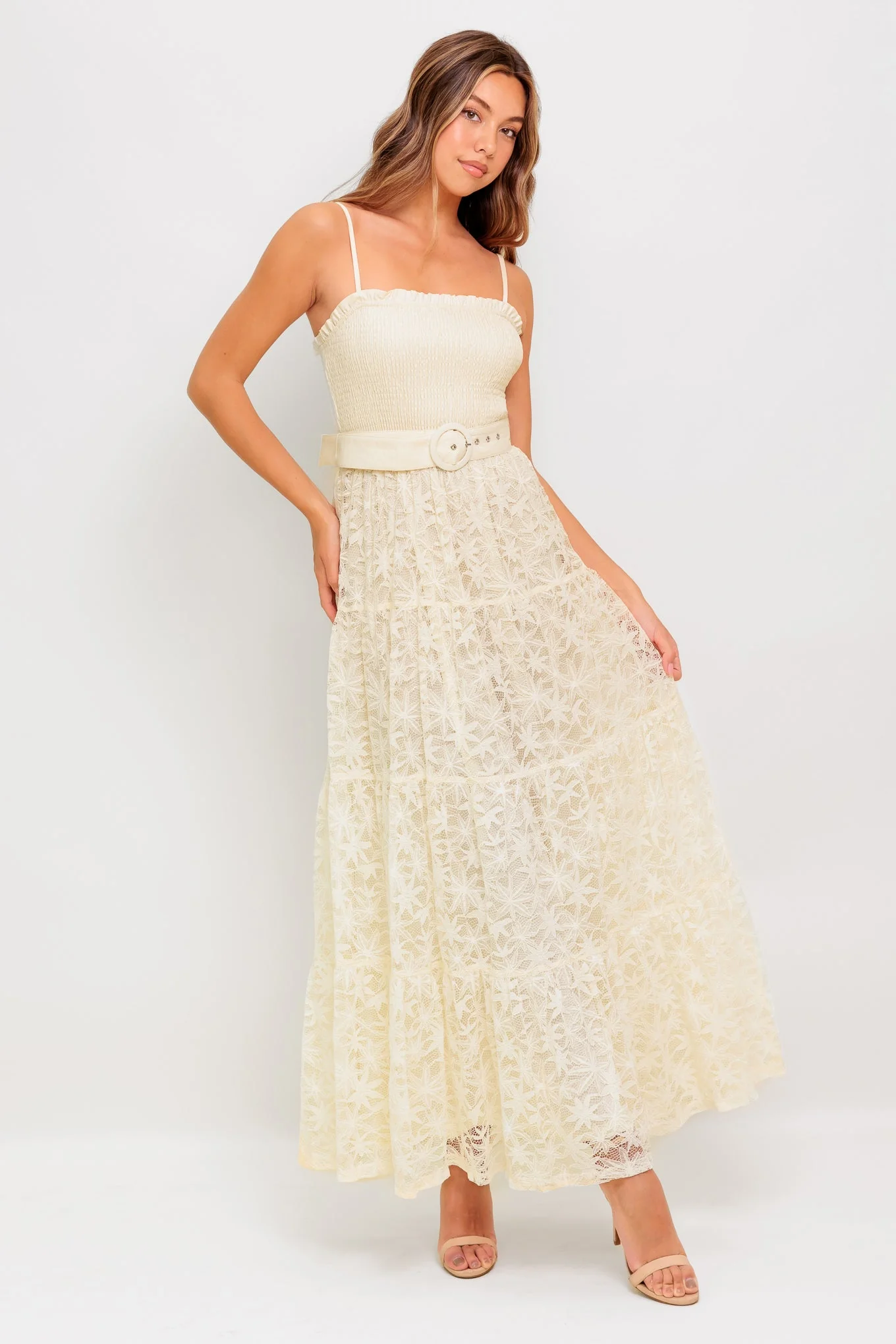 PARADISE AWAITS CREAM LACE ANKLE DRESS