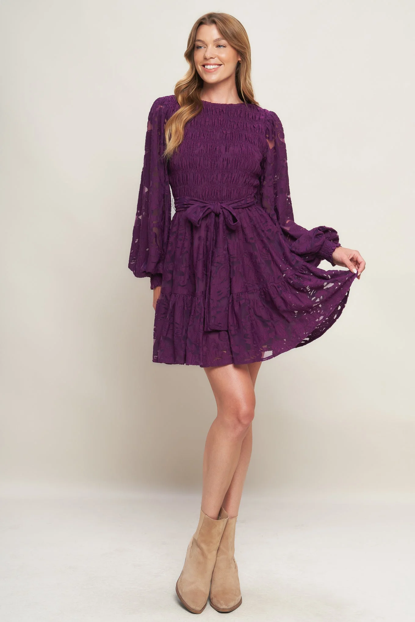 PASSION PLUM LACE MINI DRESS - Image 3