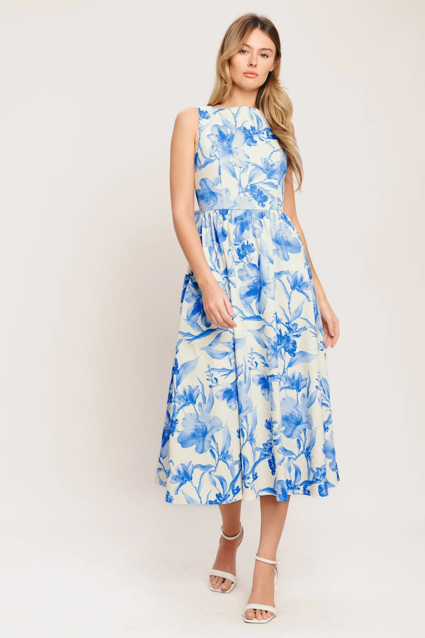 PORCELAIN BLUE FLORAL MIDI DRESS - Image 5
