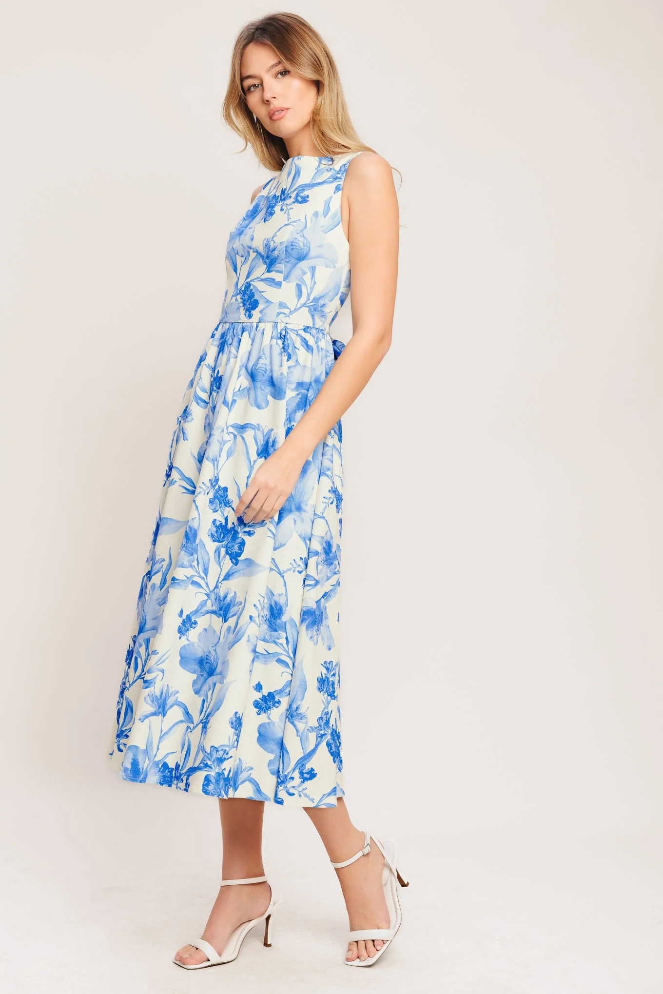 PORCELAIN BLUE FLORAL MIDI DRESS - Image 6