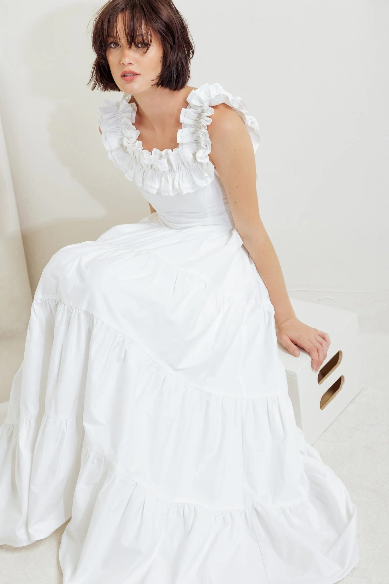 ROMA RUFFLED MIDI DRESS - WHITE - Image 3