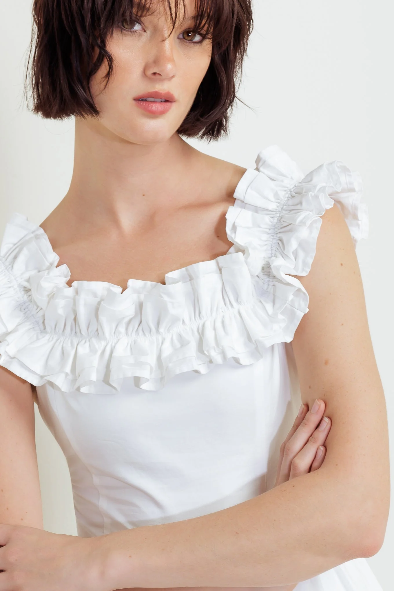 ROMA RUFFLED MIDI DRESS - WHITE - Image 4