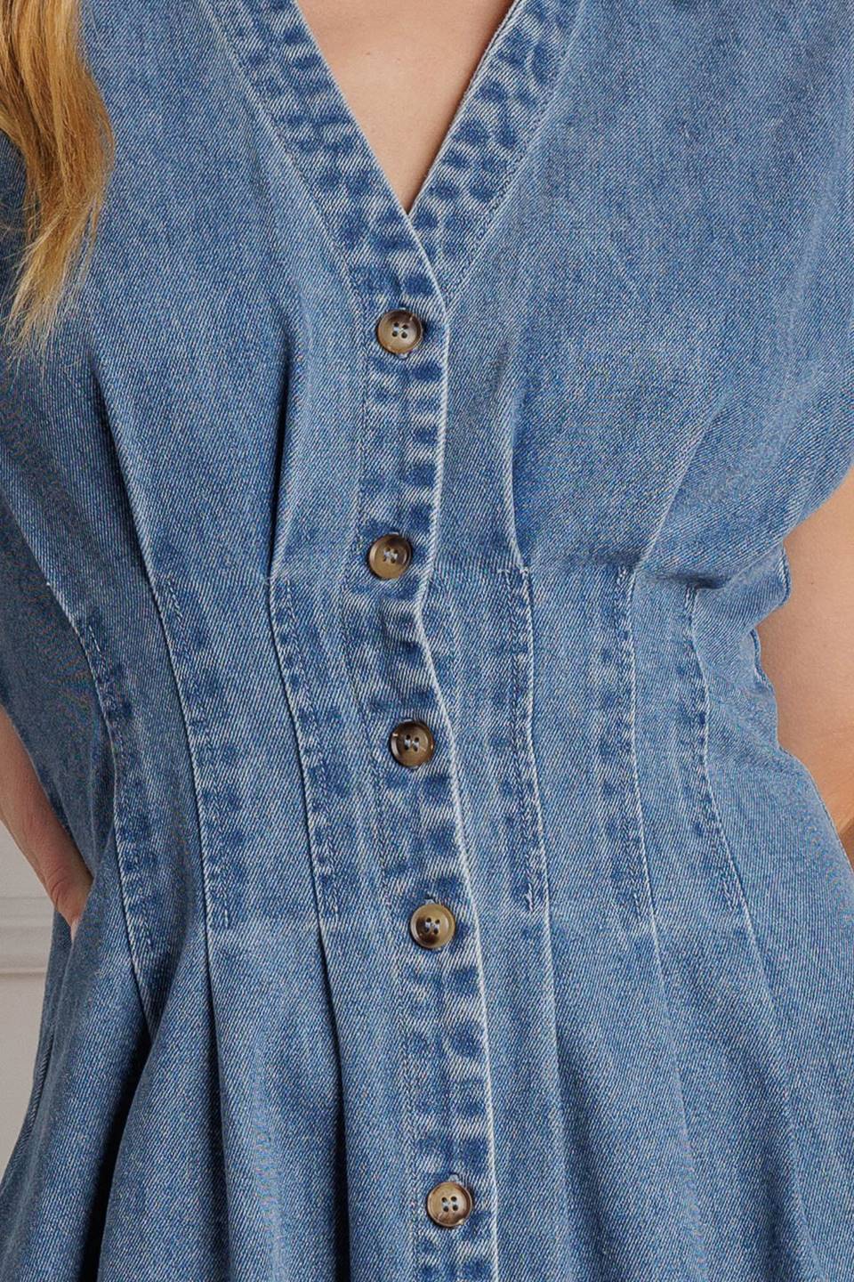 ROSES OF LOVE - CINCHED WAIST DENIM MIDI DRESS - Image 7