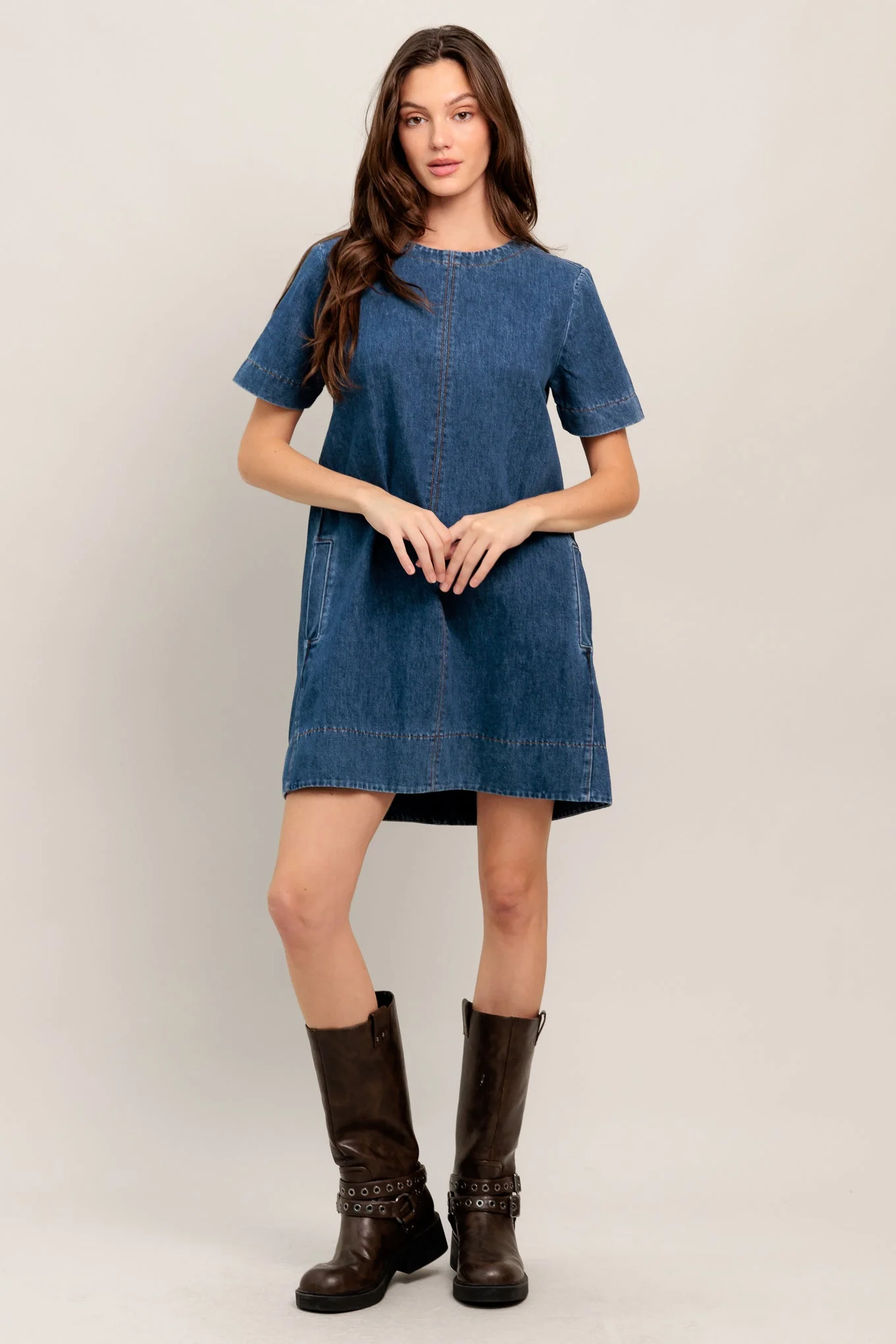 SIMPLY PUT TOGETHER DENIM MINI DRESS - Image 2