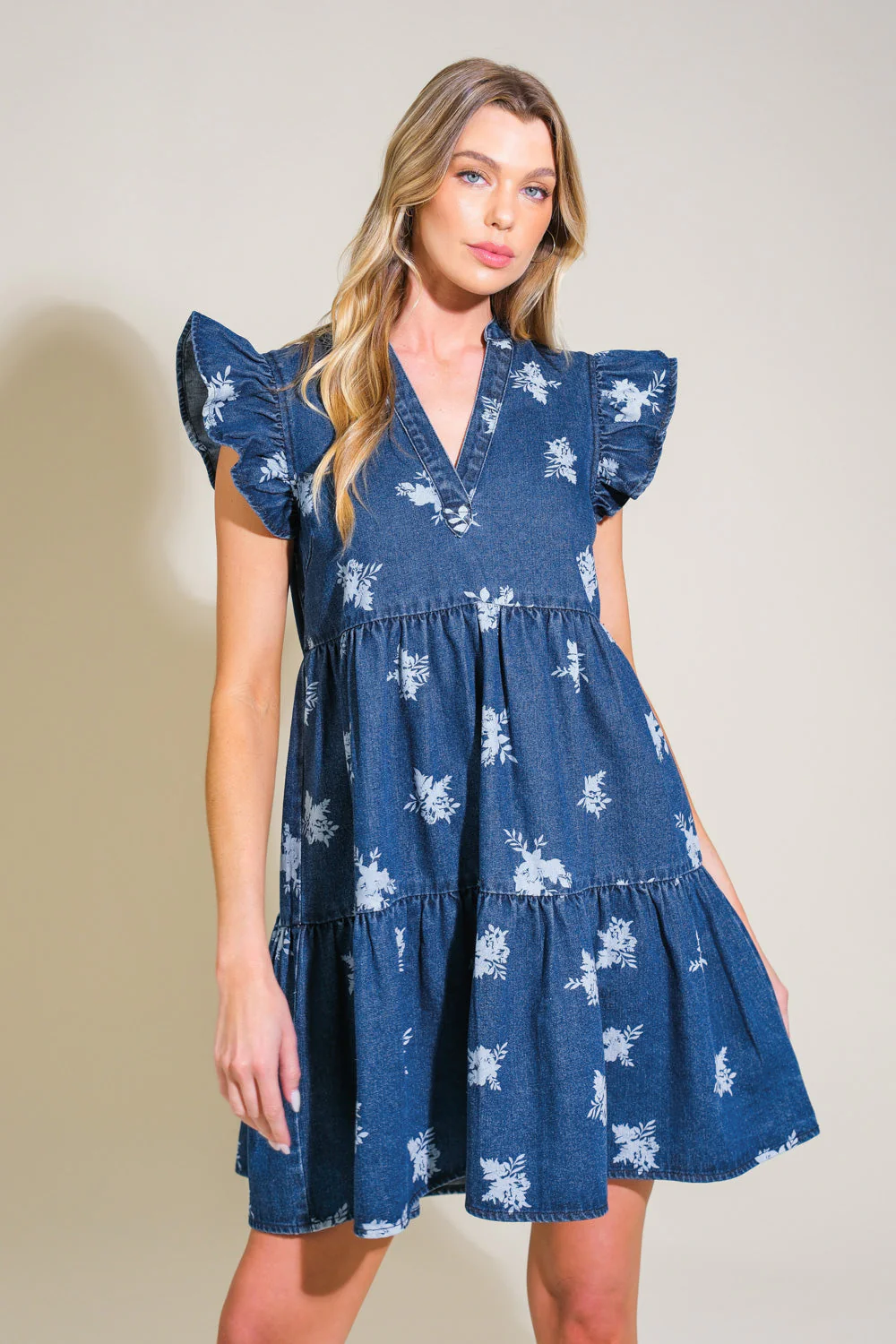 ROMANTICALLY ENTANGLED - FLORAL DENIM MINI DRESS - Image 2