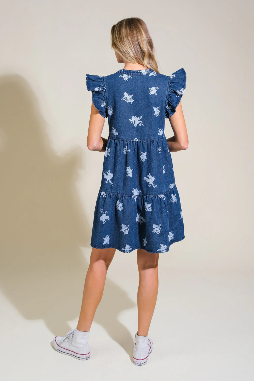 ROMANTICALLY ENTANGLED - FLORAL DENIM MINI DRESS - Image 4