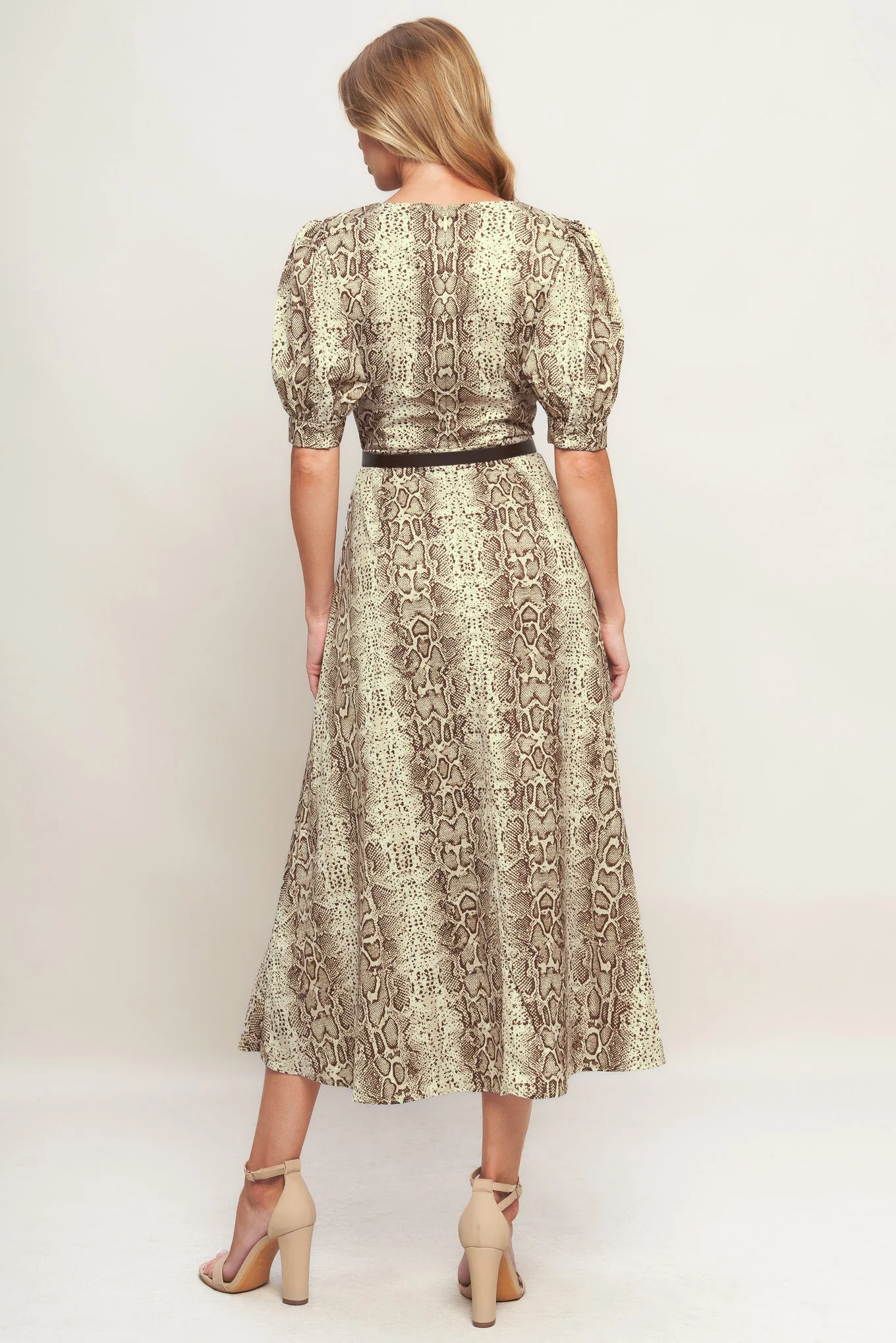 SNAKE PRINT BROWN MIDI DRESS - Image 3