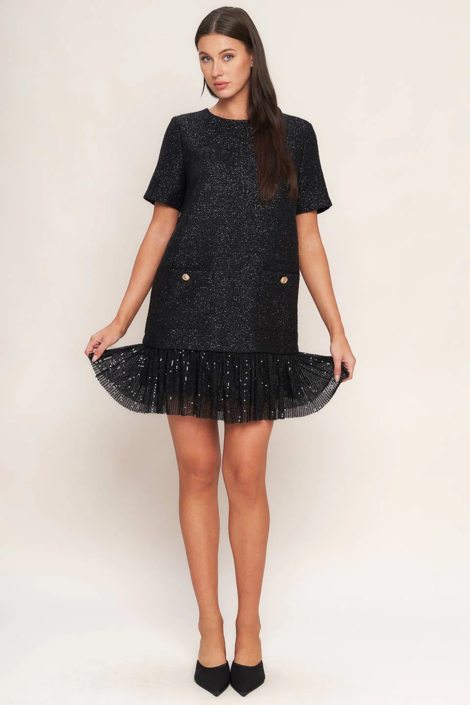 SPARK AFFAIR BLACK TWEED MINI DRESS - Image 3