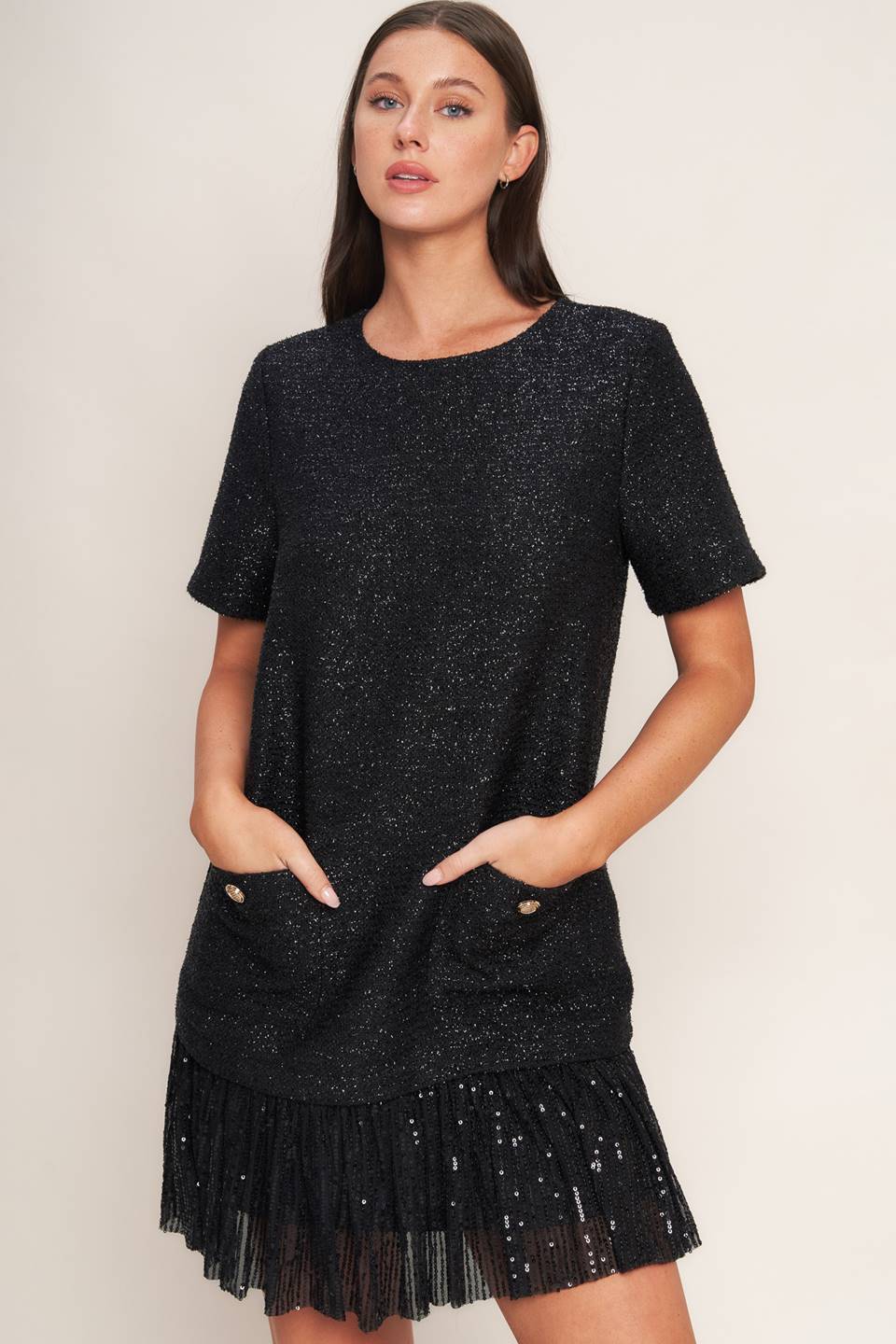 SPARK AFFAIR BLACK TWEED MINI DRESS - Image 5