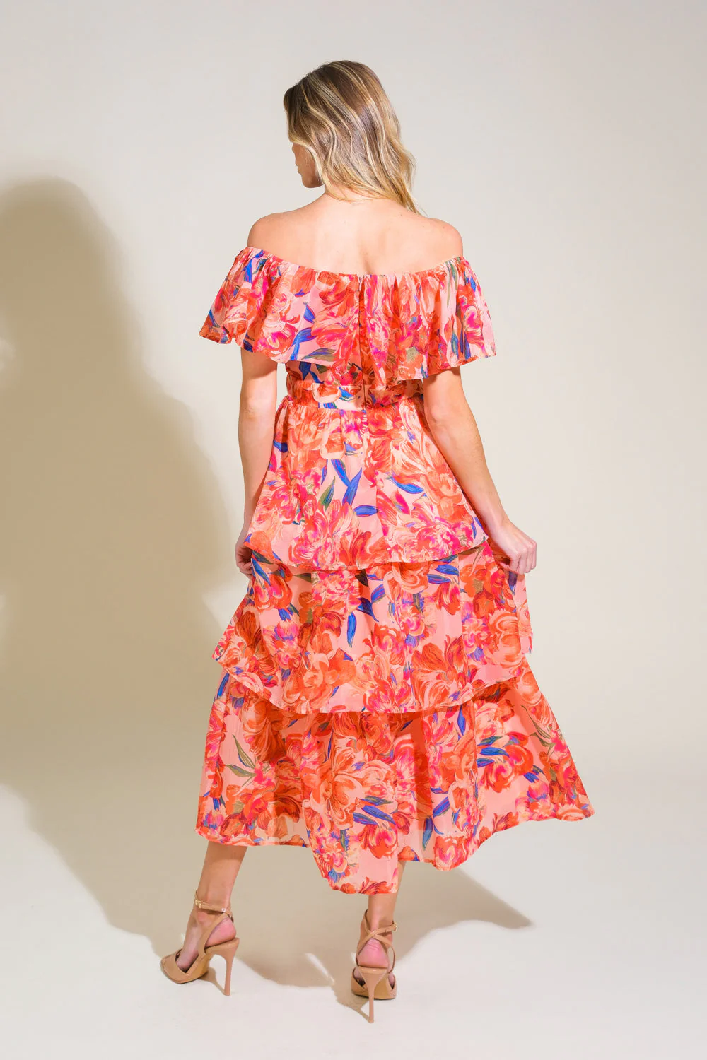 STROLL THE AVENUES MIDI DRESS - PEACH - Image 3
