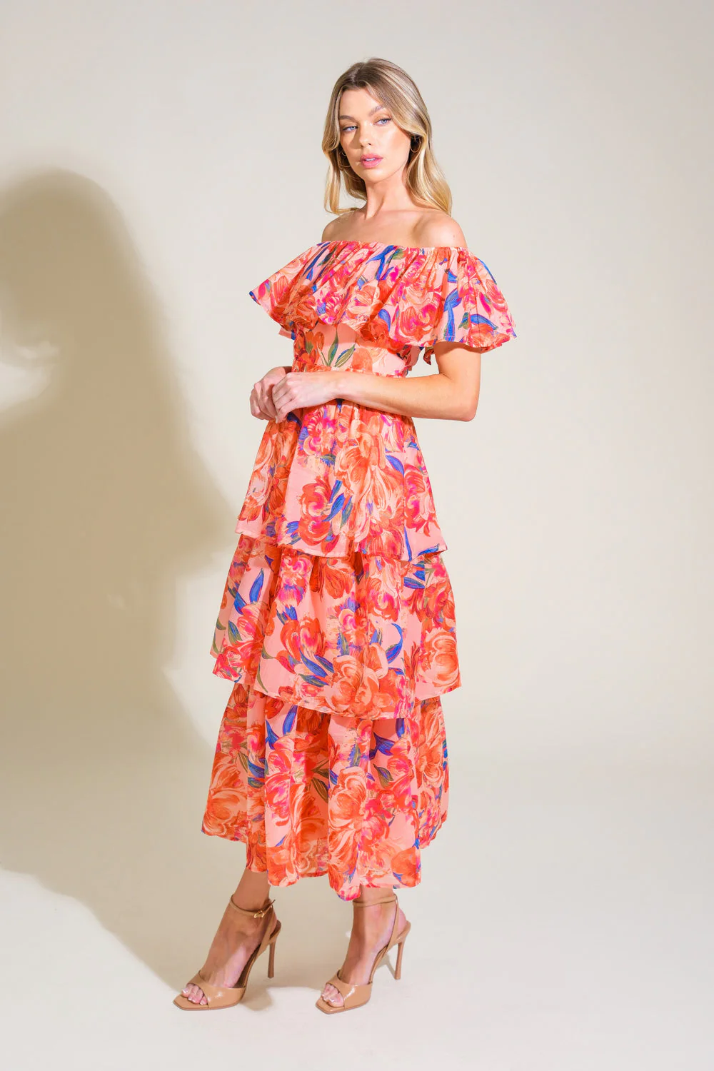 STROLL THE AVENUES MIDI DRESS - PEACH - Image 5