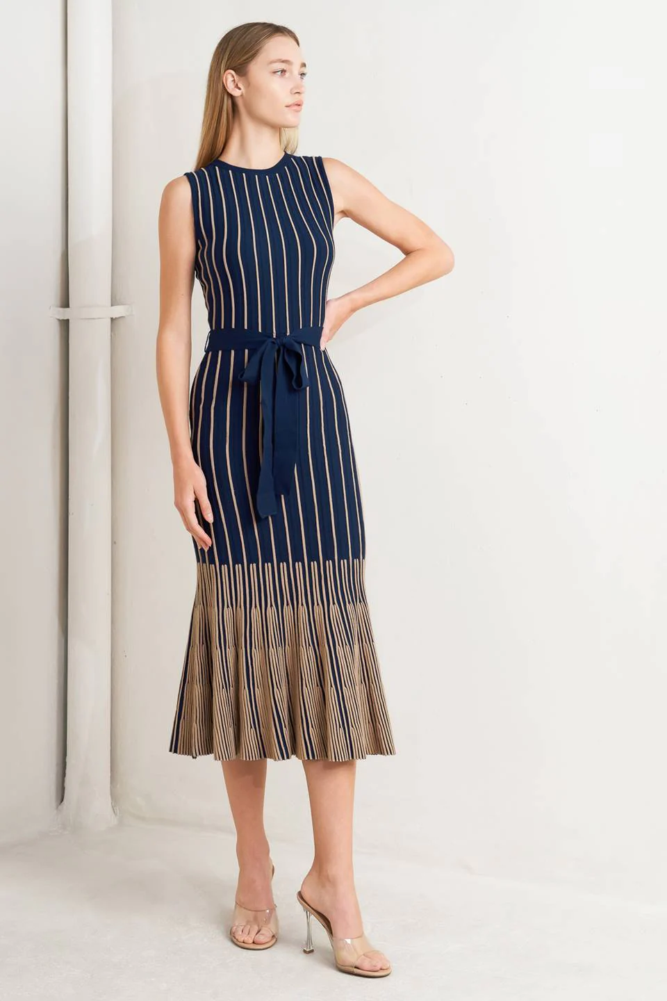 SWEATER KNIT NAVY MERMAID MIDI DRESS - Image 3