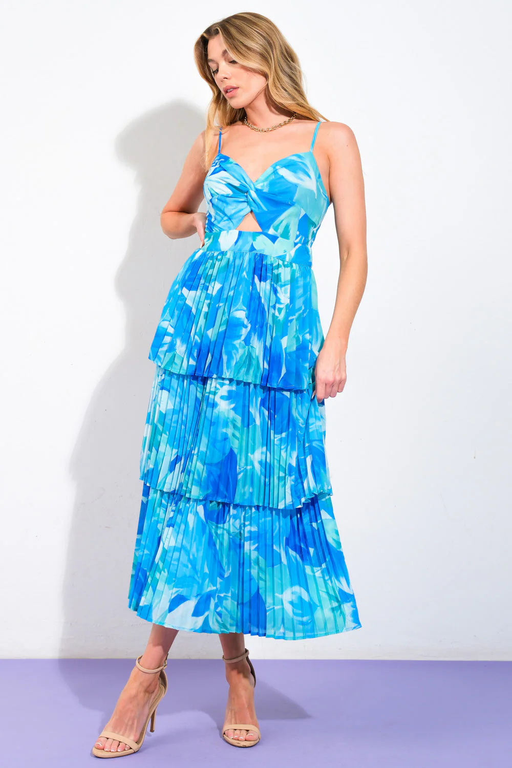 Size Medium, TAKE A VACATION OCEAN BLUE MIDI DRESS - FINAL SALE