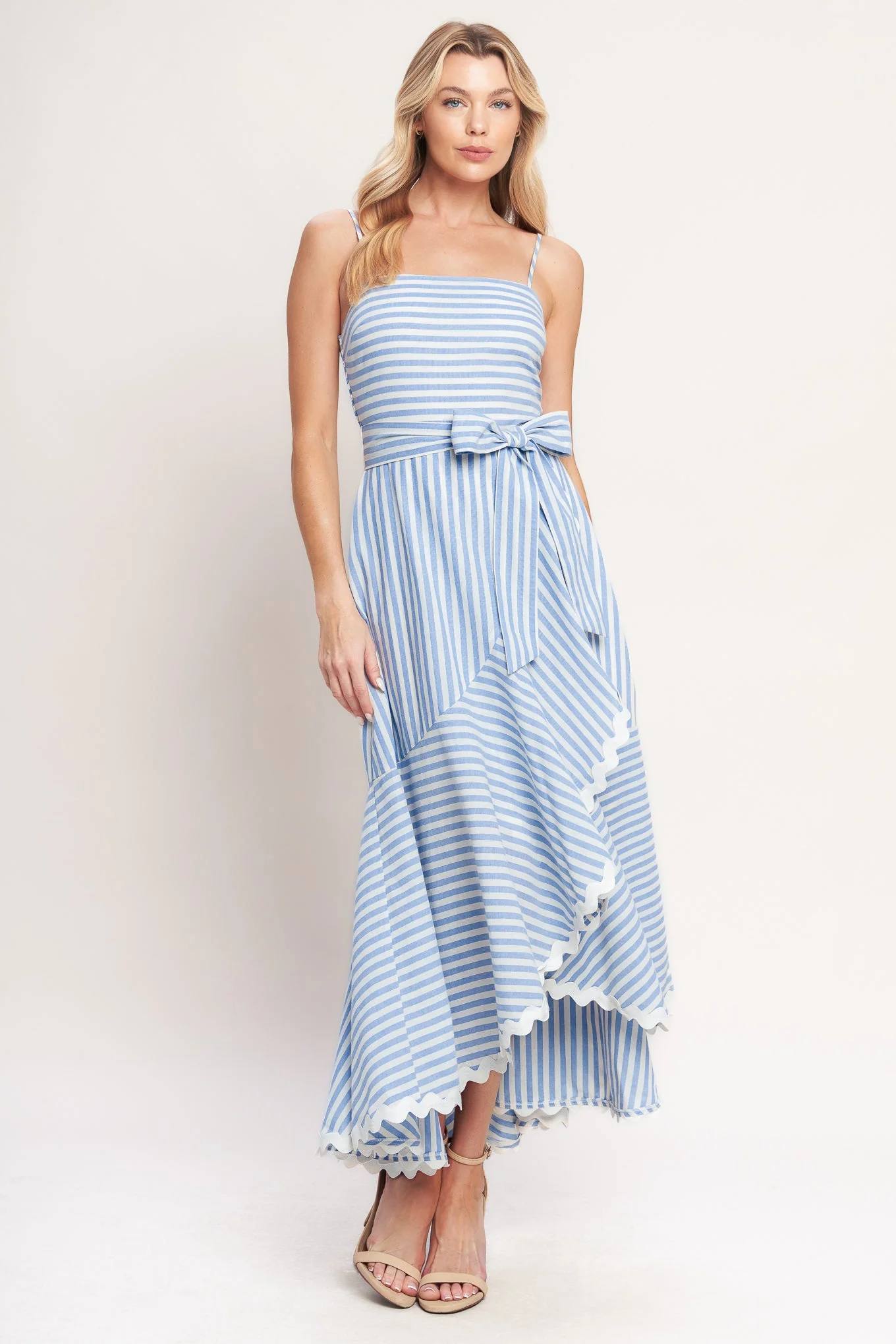 TIED TO YOU BLUE STRIPED MIDI DRESS - Image 2