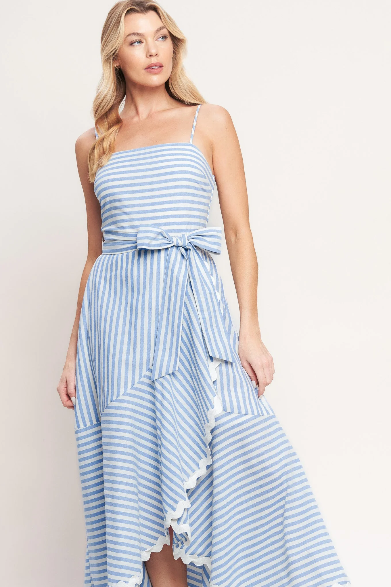 TIED TO YOU BLUE STRIPED MIDI DRESS - Image 3