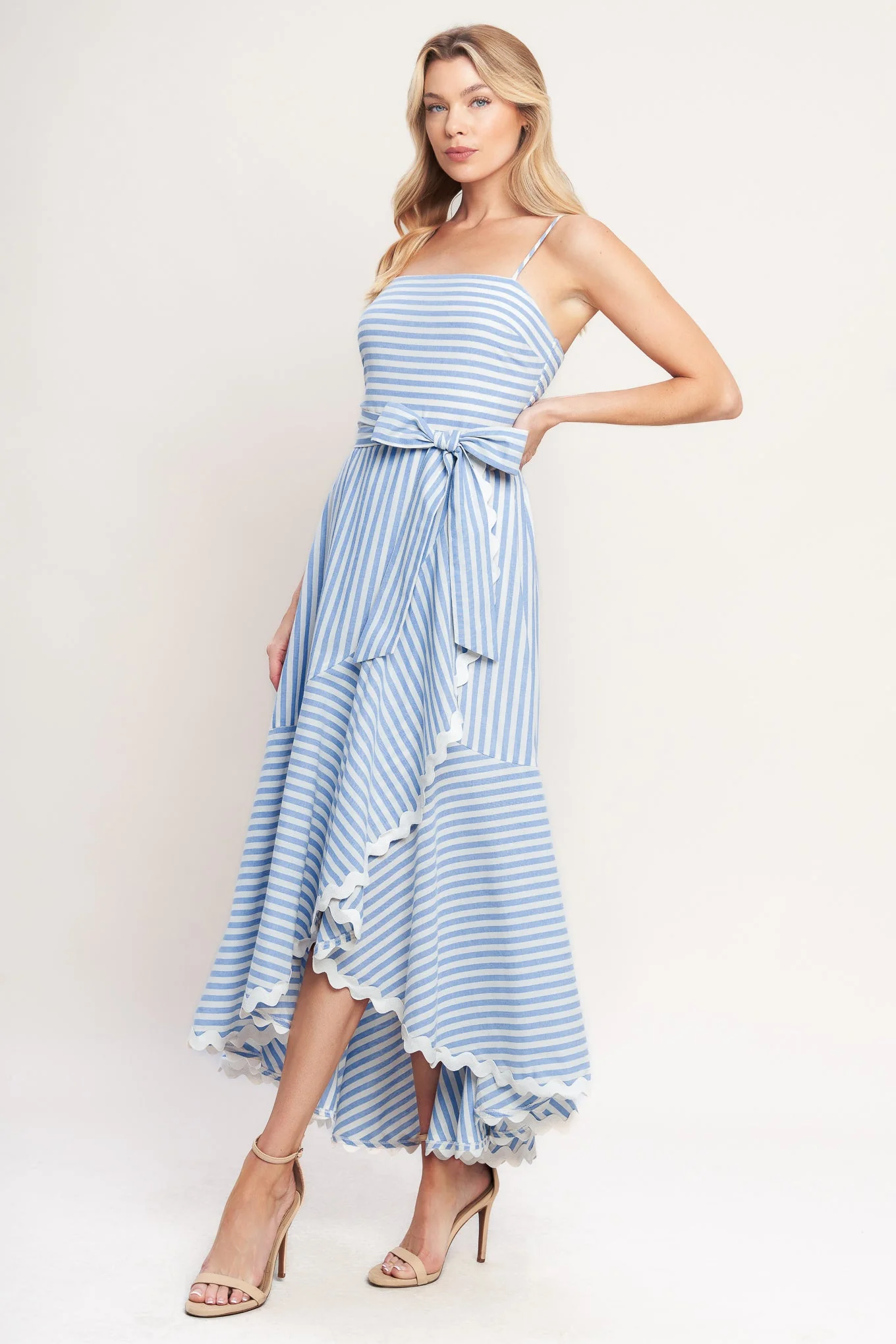 TIED TO YOU BLUE STRIPED MIDI DRESS - Image 4