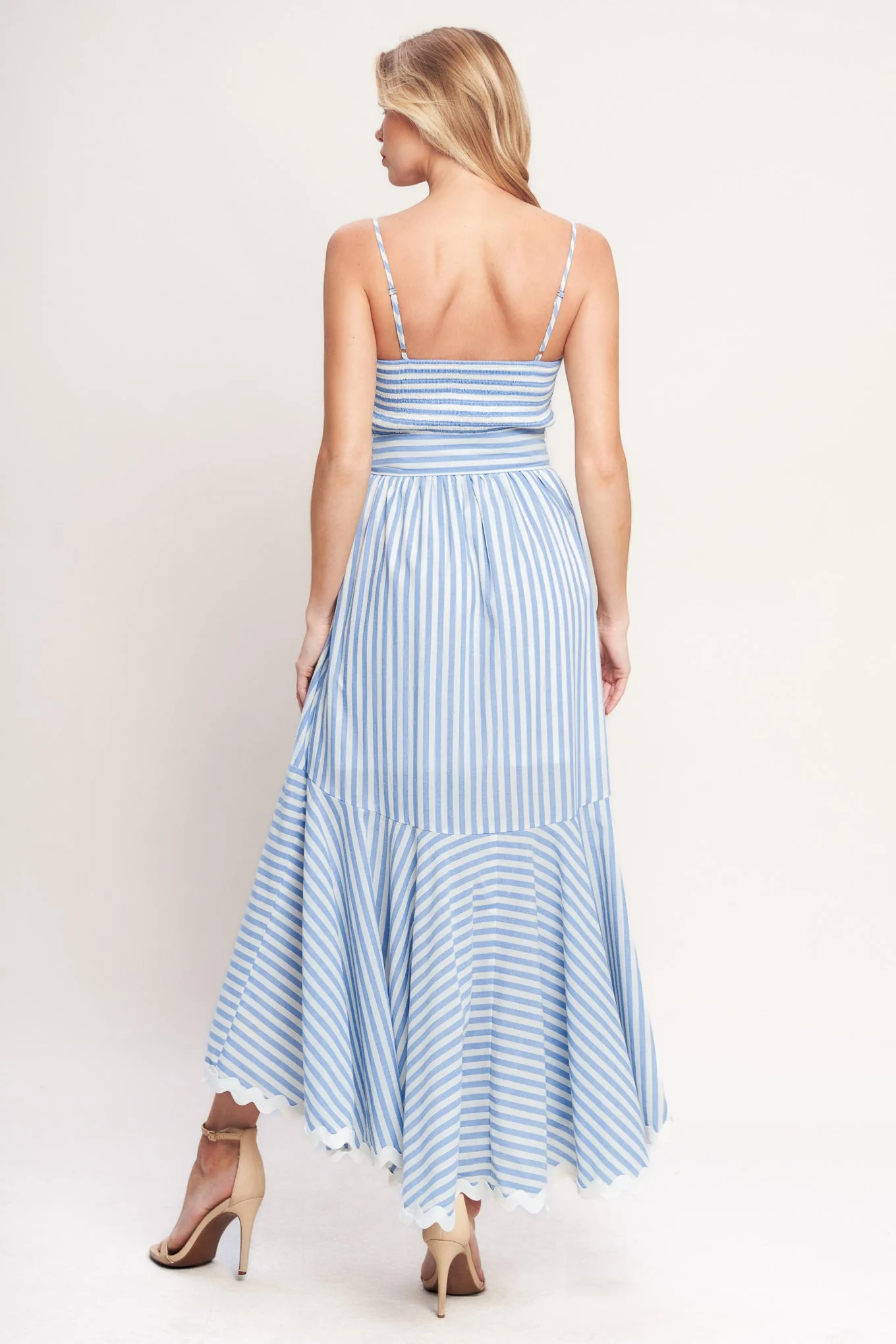 TIED TO YOU BLUE STRIPED MIDI DRESS - Image 5