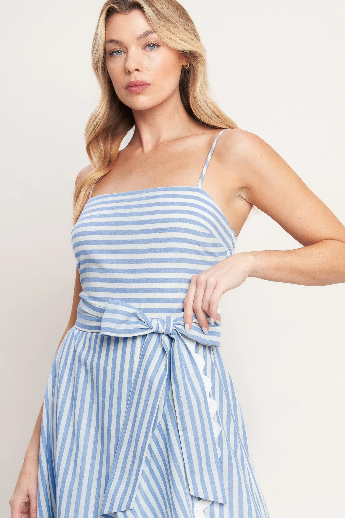 TIED TO YOU BLUE STRIPED MIDI DRESS - Image 6