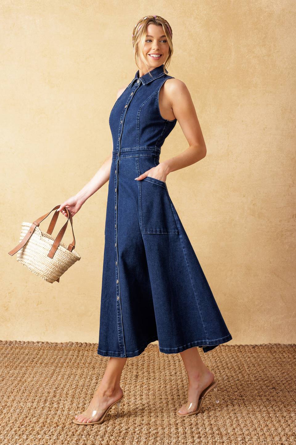 TIME FOR SOMETHING NEW - INDIGO - DARK DENIM MIDI DRESS - FINAL SALE - Image 3