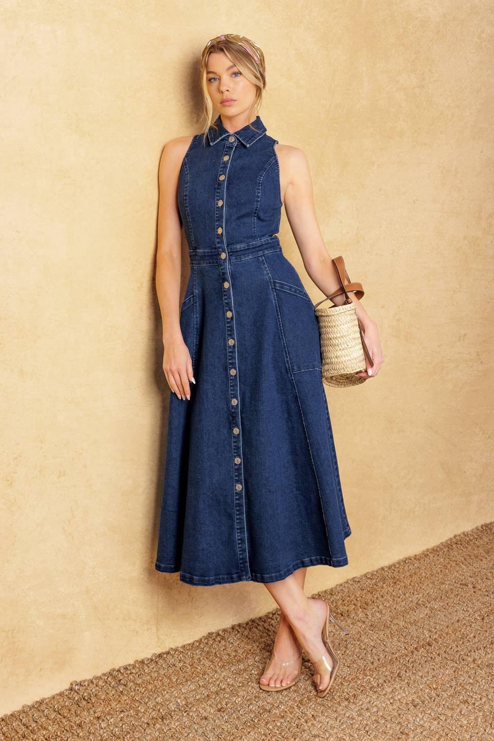 TIME FOR SOMETHING NEW - INDIGO - DARK DENIM MIDI DRESS - FINAL SALE - Image 4