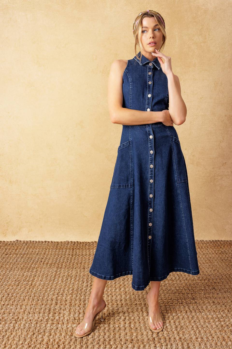 TIME FOR SOMETHING NEW - INDIGO - DARK DENIM MIDI DRESS - FINAL SALE - Image 6