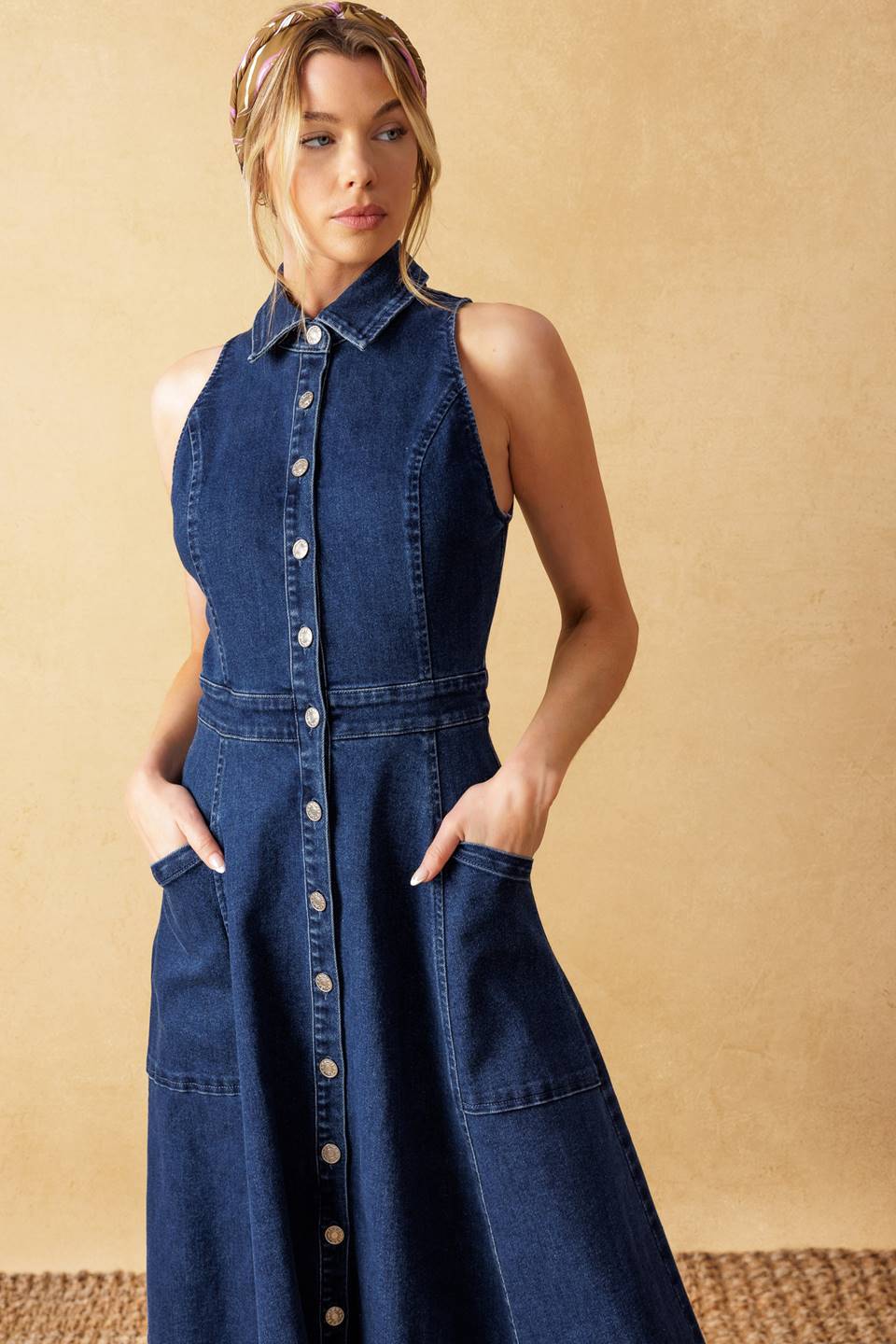 TIME FOR SOMETHING NEW - INDIGO - DARK DENIM MIDI DRESS - FINAL SALE - Image 8