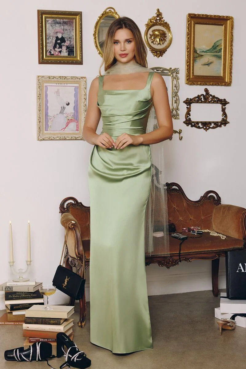 Toby Maxi - Satin Dress with Lace Up Back & Scarf - Image 13