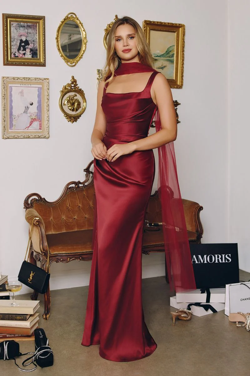 Toby Maxi - Satin Dress with Lace Up Back & Scarf - Image 5