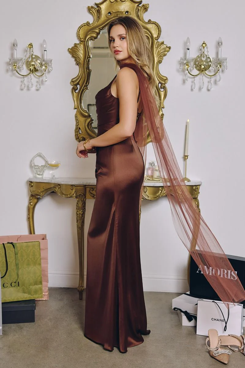 Toby Maxi - Satin Dress with Lace Up Back & Scarf - Image 8