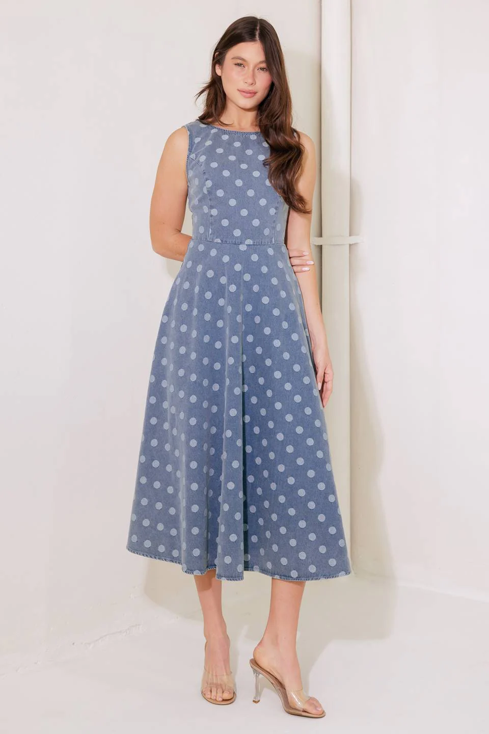 TOO SWEET - POLKA DOT DENIM MIDI DRESS - Image 4