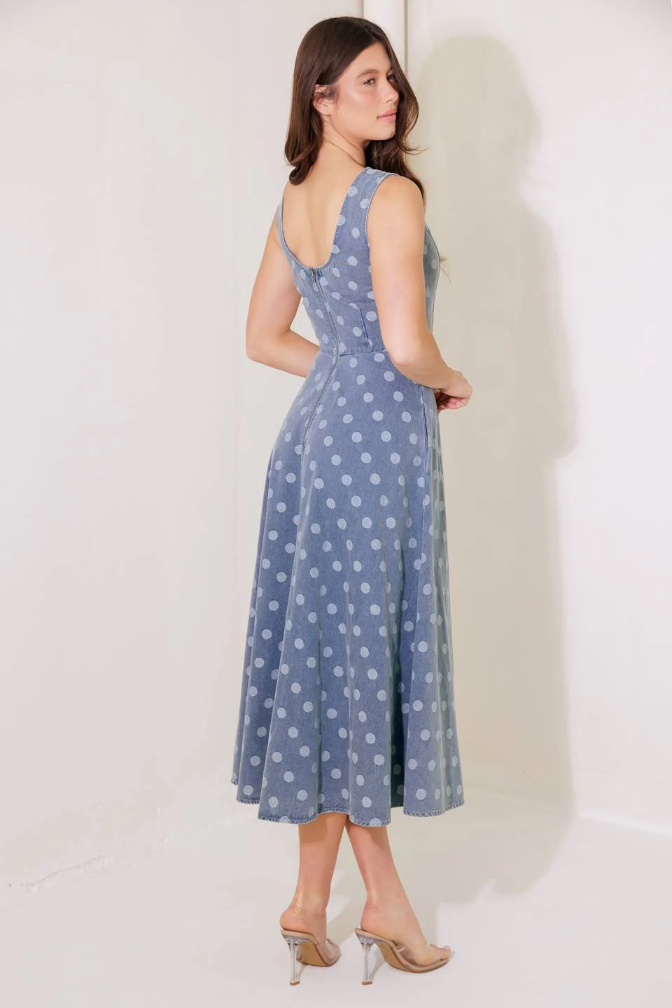 TOO SWEET - POLKA DOT DENIM MIDI DRESS - Image 6
