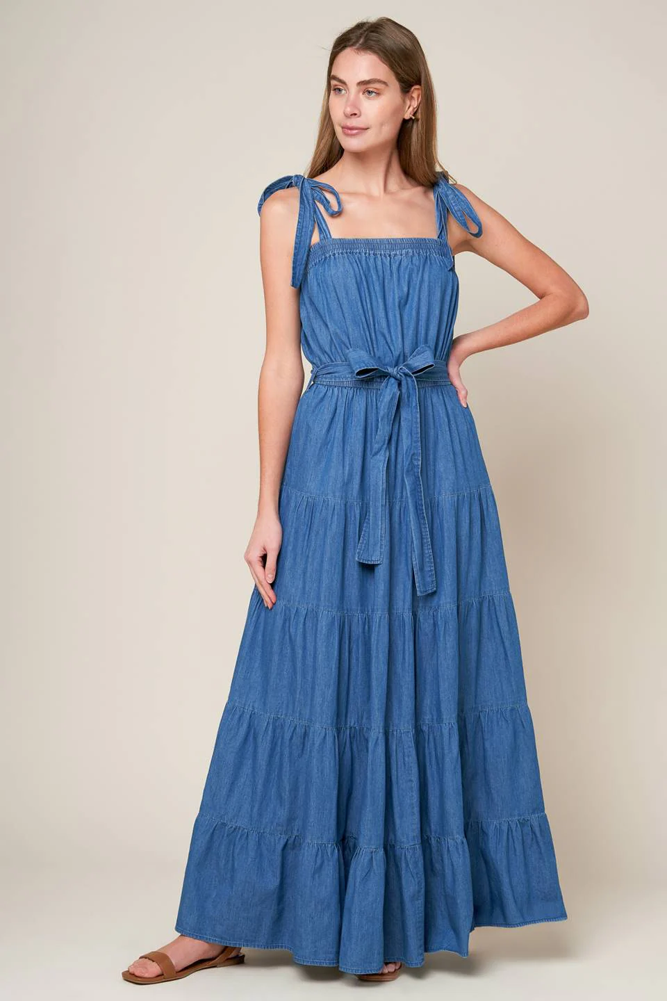 TRUDY TIERED MAXI DRESS - BLUE CHAMBRAY - Image 2
