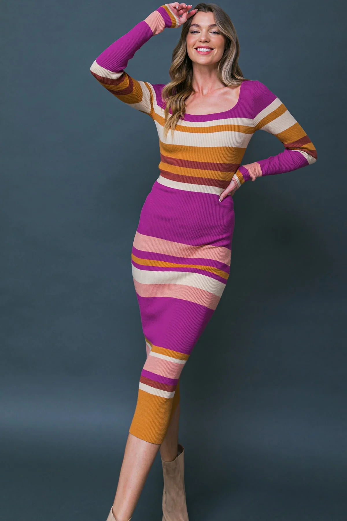 URBAN STRIPES - SWEATER DRESS - MAGENTA - Image 6