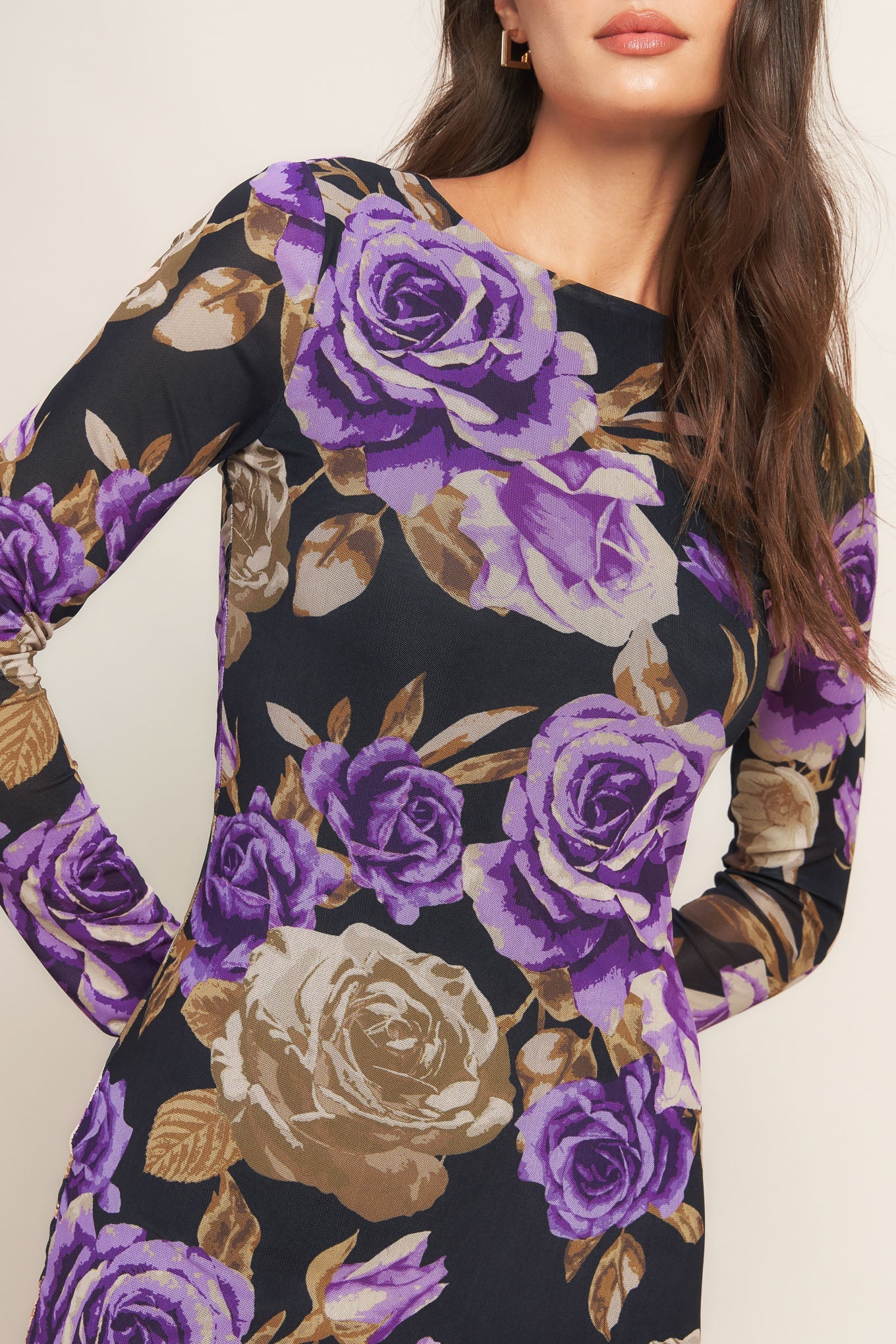 VIOLET EMBRACE LONG SLEEVE POWER MESH MIDI DRESS - Image 3