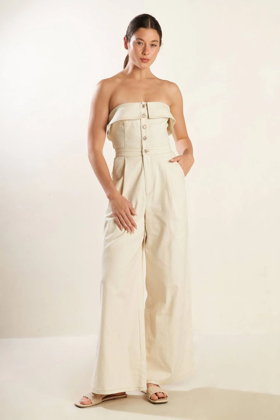 WEEKEND GETAWAY STRAPLESS JUMPSUIT - ECRU - FINAL SALE - Image 3