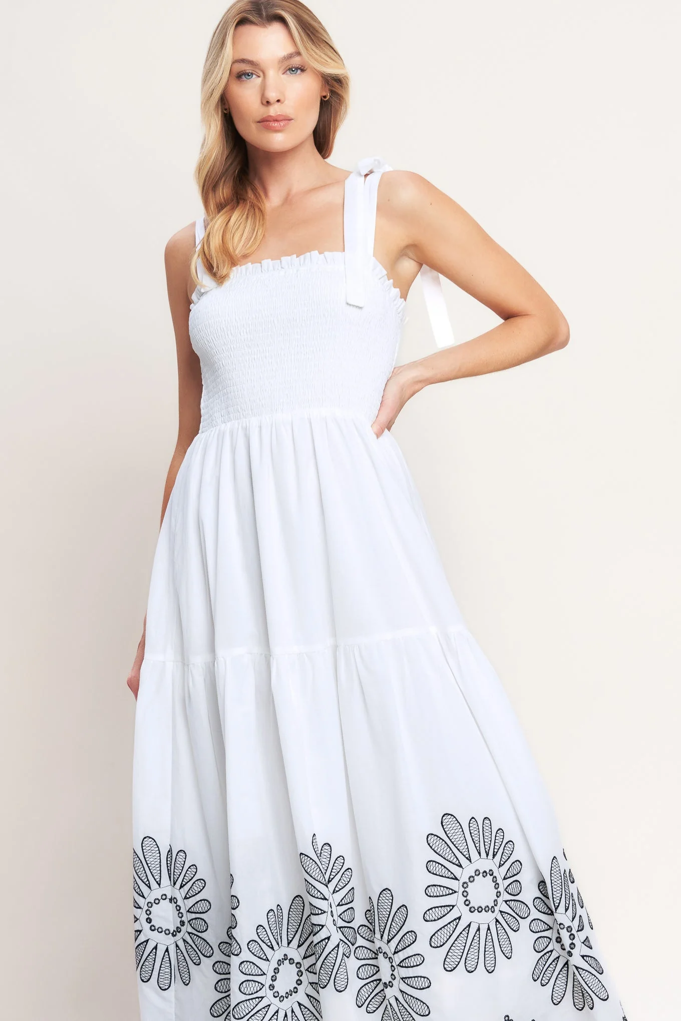 WHISPERS OF SUMMER BLACK & WHITE MIDI DRESS - Image 3